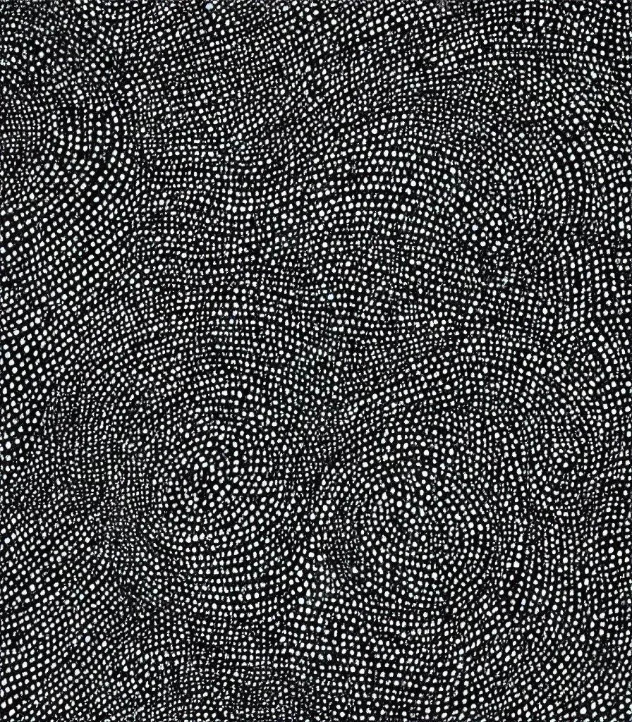 Image similar to a painting of two black, symmetrical, spiral galaxies, pointilism, rough charcoal sketch, black dots