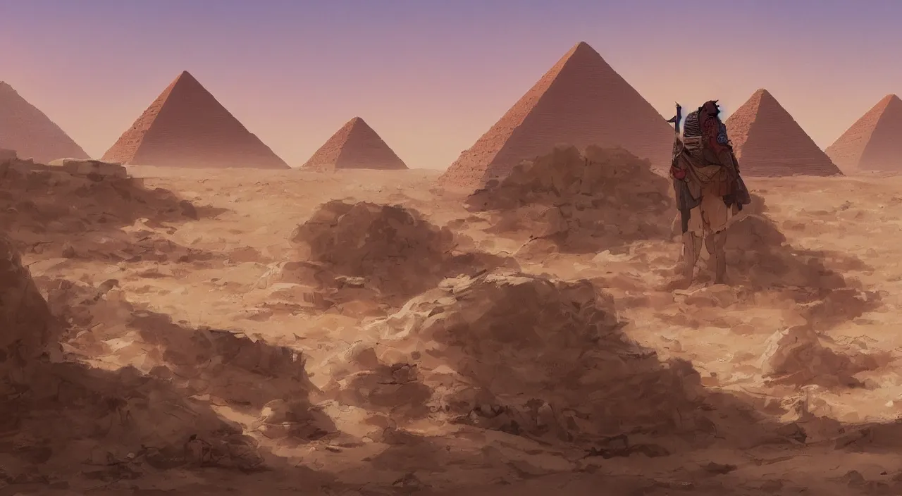 Prompt: egyptian landscape, desert, by studio ghibli and greg rutkowski,