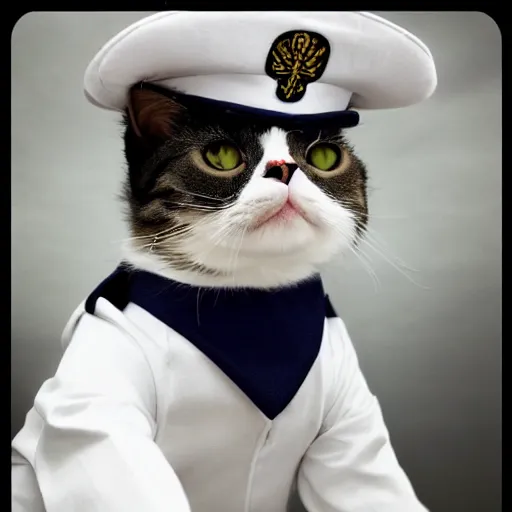Prompt: cat in the uniform of navy