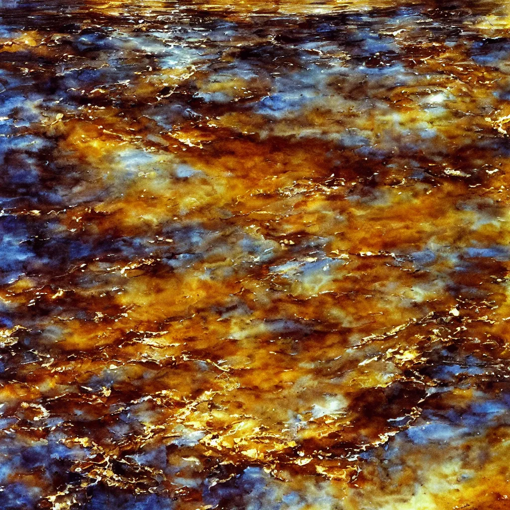 Image similar to gold molten lake, water paint, art station