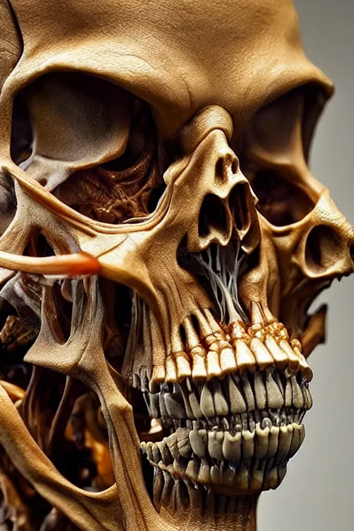 Prompt: photo taken of an epic intricate, ultra detailed, super realistic sculpture of a anatomical death sculpture on display, created by weta workshop, photorealistic, sharp focus, f 0. 4, face centred, golden ratio