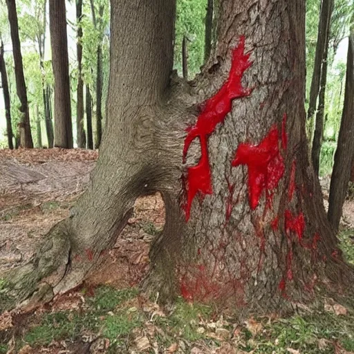 Prompt: punching a tree to break it apart like in minecraft but in real life, blood, tree, wood, yelling