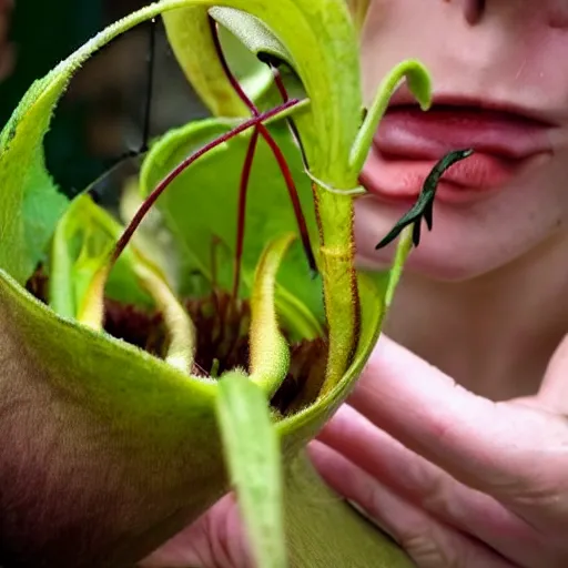 Prompt: carnivorous plant eating a human, photo - realistic, documentary footage still,