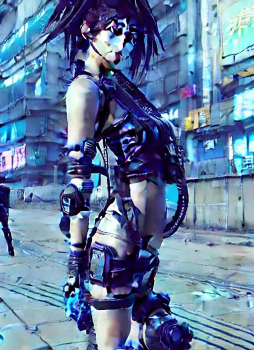 Image similar to hyper - realistic cyberpunk anime woman wearing inline skate, tokyo street, extreme detail, good face, model, concept art, in style of yoji shinkawa, pan ren wei, col price, atey ghailan, by greg rutkowski, by greg tocchini, by james gilleard, by joe fenton, by kaethe butcher, aesthetic