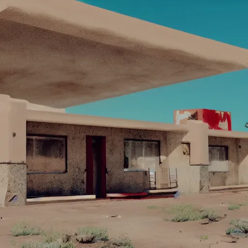 Prompt: run - down abandoned motel in the arizona desert designed by gaudi, realistic, unreal engine 4 k,
