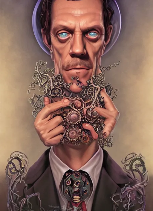 Image similar to lovecraft lovecraftian portrait of hugh laurie, pixar style, by tristan eaton stanley artgerm and tom bagshaw.