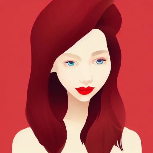 Prompt: girl with medium length red hair. thin face, red lips. centered median photoshop filter cutout vector behance hd jesper ejsing!