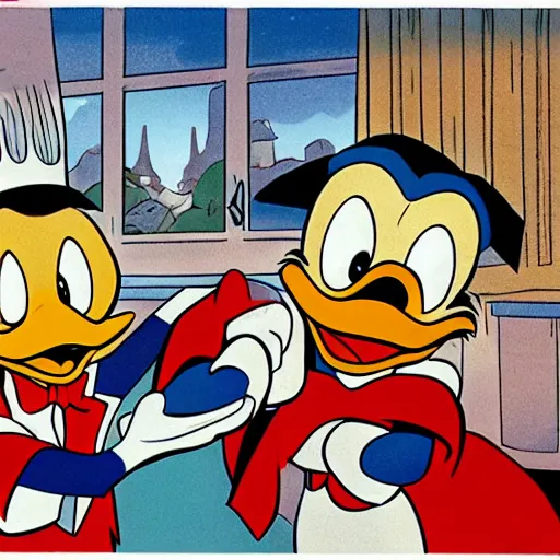 Image similar to A splash panel with Donald Duck and Scrooge mcDuck