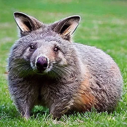 Prompt: wombat sitting on a fox, cute, realistic
