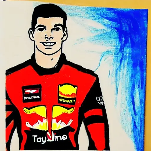 Image similar to a badly drawn picture of max verstappen, crayon art, bad, beginner art