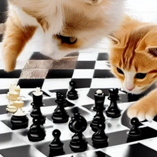 Prompt: Extremely cute!!! cats playing chess