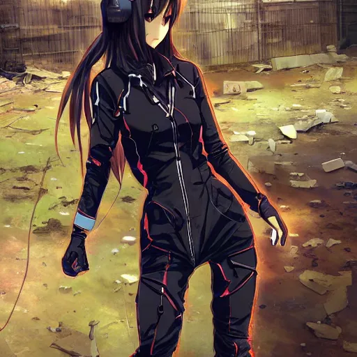 Prompt: beautiful anime girl in a abandoned and derelict plugsuit, artstation, highly detailed, high quality