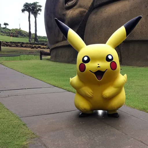 Image similar to pikachu as a moai statue, travel photo