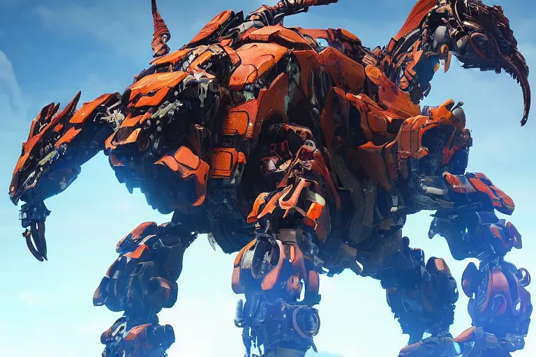 Image similar to fireclaw machine mecha animal beast robot of horizon forbidden west horizon zero dawn bioluminiscence global illumination ray tracing hdr fanart arstation by sung choi and eric pfeiffer and gabriel garza and casper konefal