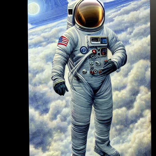 Prompt: Front and back character view of Astronaut by Donato Giancola