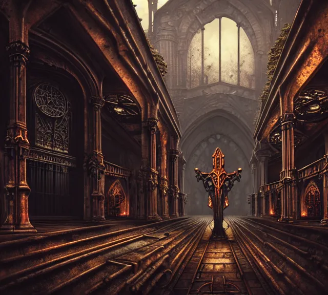 Image similar to steam necropolis, memento mori, gothic, neo - gothic, art nouveau, hyperdetailed copper patina medieval icon, stefan morrell, philippe druillet, ralph mcquarrie, concept art, steampunk, unreal engine, detailed intricate environment, octane render, moody atmospherics, volumetric lighting, ultrasharp, ominous, otherworldly