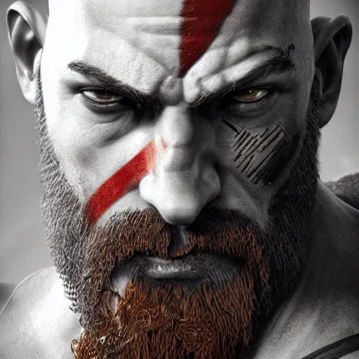 Image similar to portrait of kratos, intricate artwork, concept art, octane render, deviantart, cinematic, key art, hyperrealism, iridescent accents, portrait photograph, nikon 3 5 mm, photograph by greg rutkowski