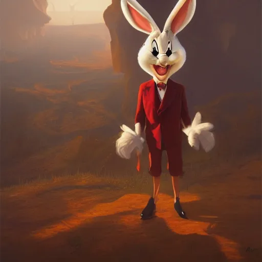 Prompt: salvadore dali cosplay bugs bunny, art by wgreg rutkowski. during golden hour. extremely detailed.