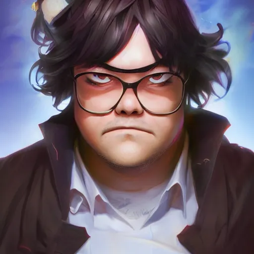 Image similar to An anime portrait of Jack Black, by Stanley Artgerm Lau, WLOP, Rossdraws, James Jean, Andrei Riabovitchev, Marc Simonetti, and Sakimichan, tranding on artstation