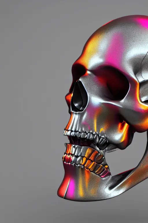 Prompt: high tech metallic human skull, colorful, futuristic, sculpt trending on artstation cgsociety, cad model, fusion360 highly detailed studio lighting 4k, octane render