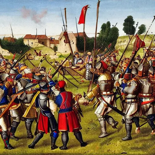 Image similar to Battle of Pavia in 1525, Landsknecht vs Swiss pikemen