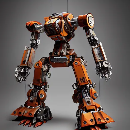 Image similar to hy - gogg mecha with extendable multi segmented arms, orangutan mecha with long arms and sci - fi weaponry, realistic, cannon eos, behance hd