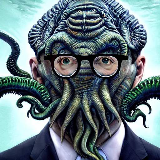 Prompt: John Oliver is Cthulhu, matte painting, hyper detailed, hyper realistic, by Leonardo Da Vinvi, portrait