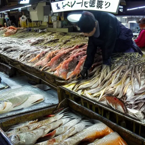 Prompt: Fish market, japan