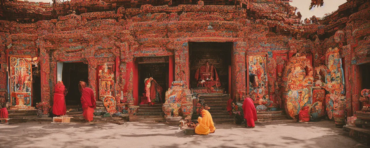 Image similar to an ancient tibetan temple with spaghetti, canon 5 0 mm, cinematic lighting, photography, retro, film, kodachrome, closeup