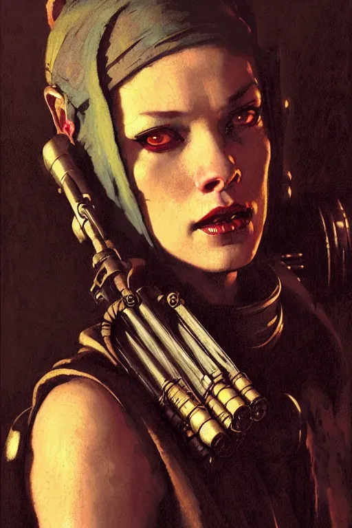 Prompt: full character portrait max mad cyberpunk warhammer 4 0 k, machinist tech priest assassin not the girl with the pearl earring character design, painting by gaston bussiere, katsuya terada, nc wyeth, greg rutkowski, craig mullins, vermeer, frank frazetta, mucha, tom of finland, trending on artstation, jeffery catherine jones