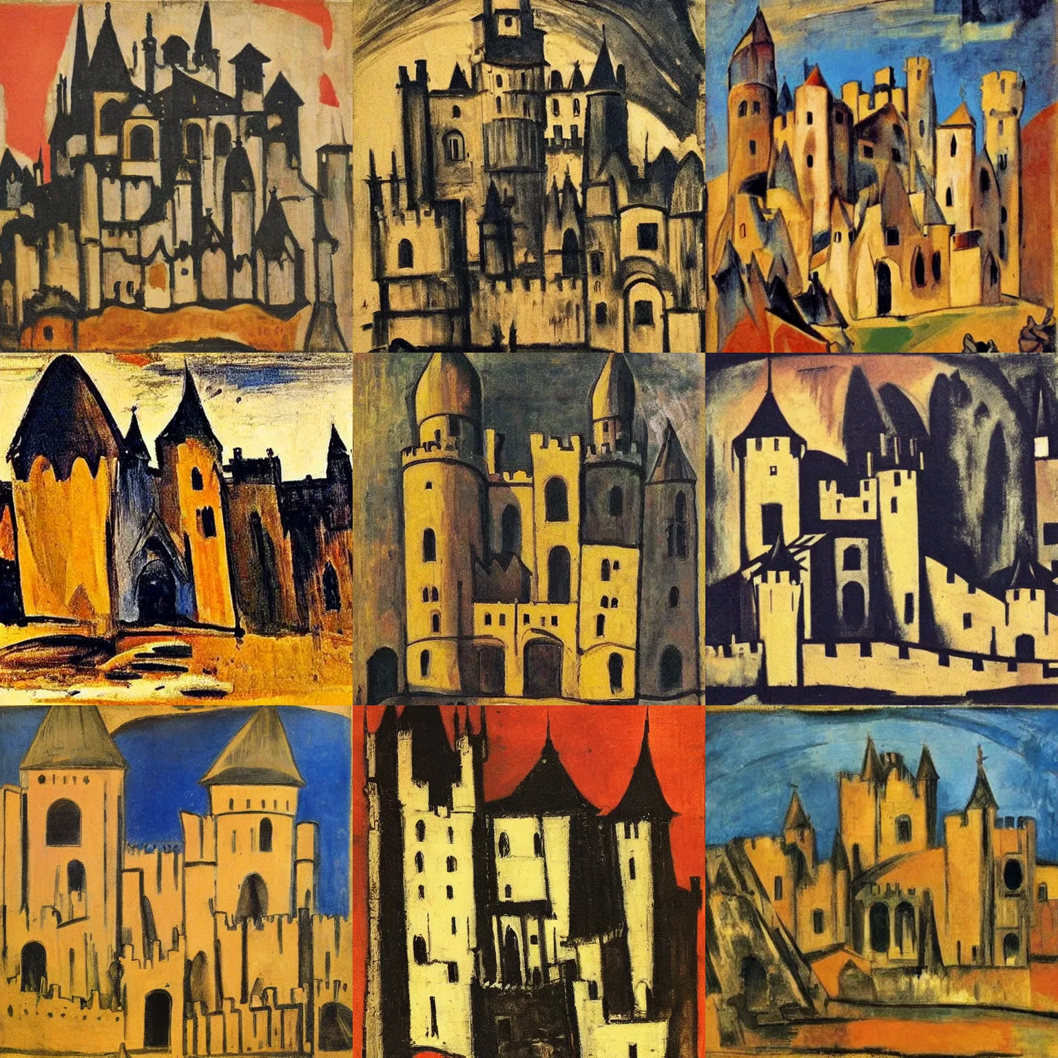 Prompt: medieval castle, by georges rouault