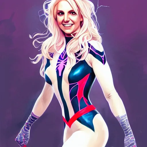 Prompt: britney spears as spider - gwen, western, d & d, fantasy, intricate, elegant, highly detailed, digital painting, artstation, concept art, matte, sharp focus, illustration, art by artgerm and greg rutkowski and alphonse mucha