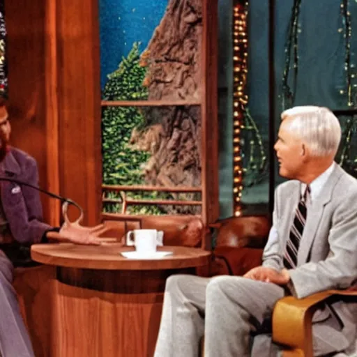 Prompt: Johnny Carson interviewing Jesus on the Tonight Show