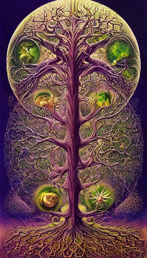 Image similar to tree of life by roger dean and andrew ferez, art forms of nature by ernst haeckel, divine chaos engine, symbolist, visionary, art nouveau, botanical fractal structures, organic, detailed, realistic, surreality