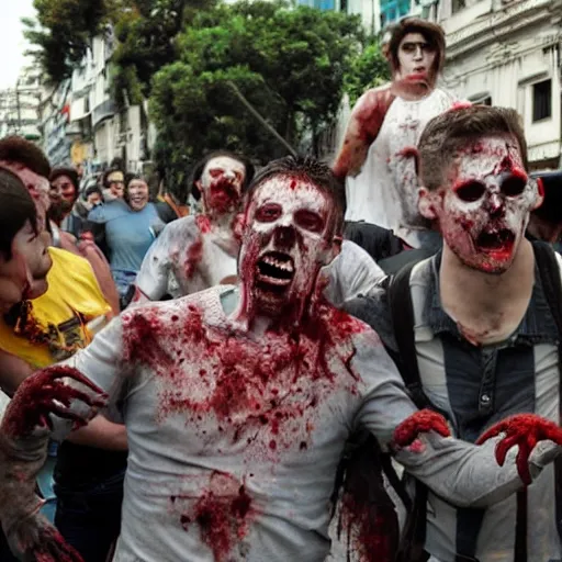 Prompt: a zombie attack in Buenos Aires