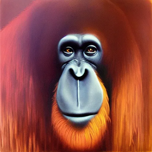 Prompt: orangutan 7 0 s progressive rock album cover, oil painting