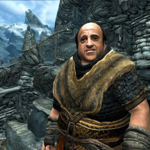 Image similar to Danny DeVito in Skyrim, 4k HDR