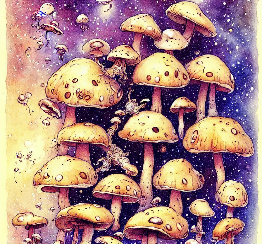 Image similar to mushrooms in space, by jean baptiste monge