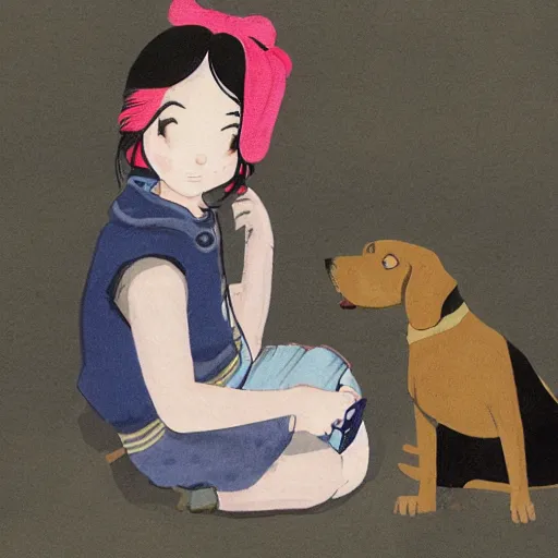 Image similar to a dog and a girl by kei toume