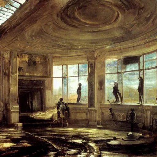 Image similar to futuristic interior painted by john constable