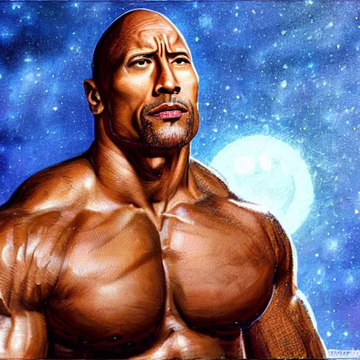 Prompt: Dwayne Johnson pondering his Orb by Todd Lockwood