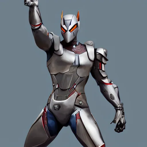 Image similar to greg manchess portrait painting of armored spiderman ultraman grey fox from metal gear cyborg japanese - american hybrid as overwatch character, medium shot, asymmetrical, profile picture, organic painting, sunny day, matte painting, bold shapes, hard edges, street art, trending on artstation, by huang guangjian and ail elvgren and sachin teng