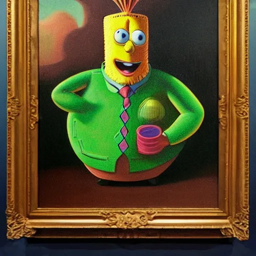 Image similar to a grant wood painting of spongebob squarepants, oil on canvas, art
