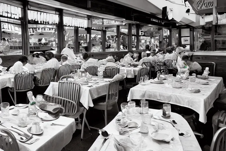 Image similar to 2 0 1 2 watermelon new jersey diner, tables repeat endlessly into the horizon, fruitcore, one point perspective, americana photographer