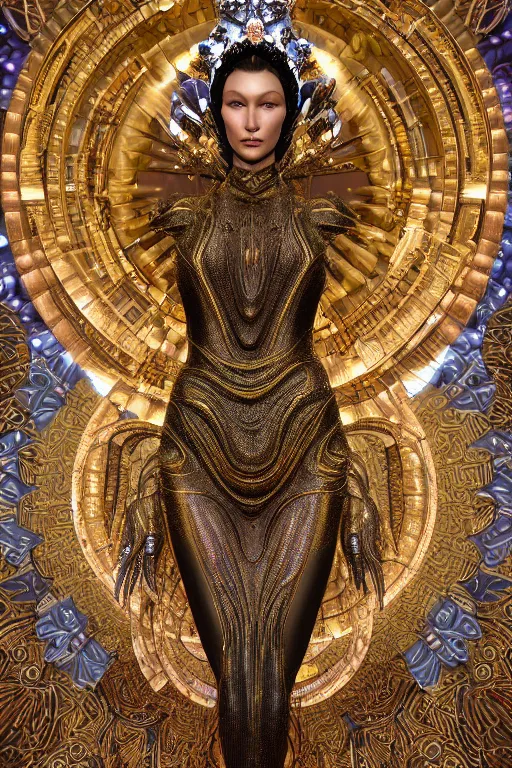 Image similar to a highly detailed metahuman 4 k close up render of an alien goddess bella hadid as nataraja in iris van herpen dress schiaparelli in diamonds swarovski and jewelry in style of alphonse mucha gustav klimt trending on artstation made in unreal engine 4