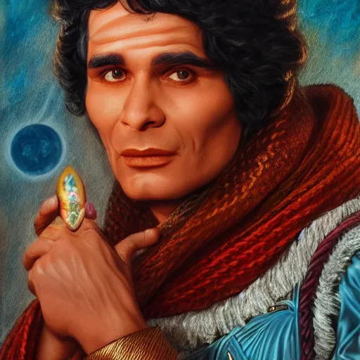 Image similar to a detailed fantasy character portrait of abdel halim hafez as god of art by lauri blank, artgerm, evelyn de morgan, 8K, 50mm lens