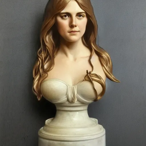 Image similar to amazing lifelike award winning marble bust of 18 year old Elizabeth Hurley trending on art station artgerm Greg rutkowski alphonse mucha cinematic
