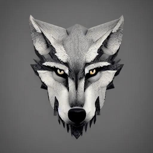 Image similar to wolf face logo, illustration, viking style, octane render, dystopian