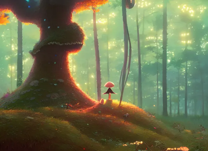 Prompt: mushroom tree forest, detailed, cory loftis, james gilleard, atey ghailan, makoto shinkai, goro fujita, studio ghibli, rim light, exquisite lighting, clear focus, very coherent, plain background, soft painting