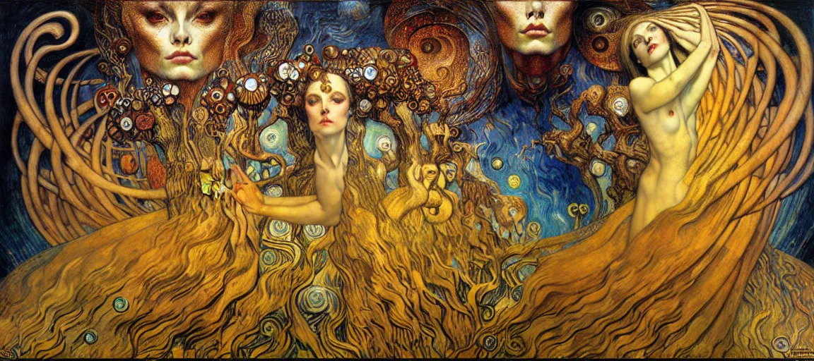 Image similar to Divine Chaos Engine by Karol Bak, Jean Delville, William Blake, Gustav Klimt, and Vincent Van Gogh, symbolist, visionary